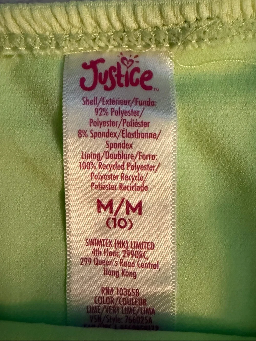 Justice Crinkle Cut Textured Bikini Top Ruffle Bottoms Girls Size 10 Lime Green